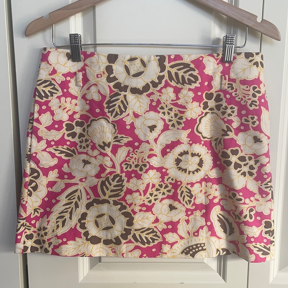 J. Crew Floral Pink and Cream Mini Skirt with Brown Accents